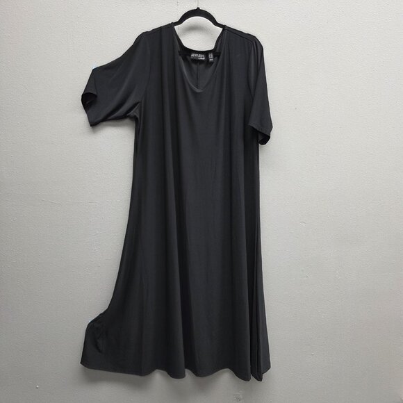 Attitudes by Renee Dress Womens 2X Gray V Neck Short Sleeve Swing Maxi Plus - Picture 1 of 10